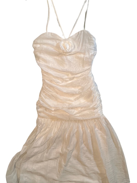 Lulus Dresses & Skirts - Lulus Dream Elegance Drop Waist White Ruched Midi Dress Rosette Small